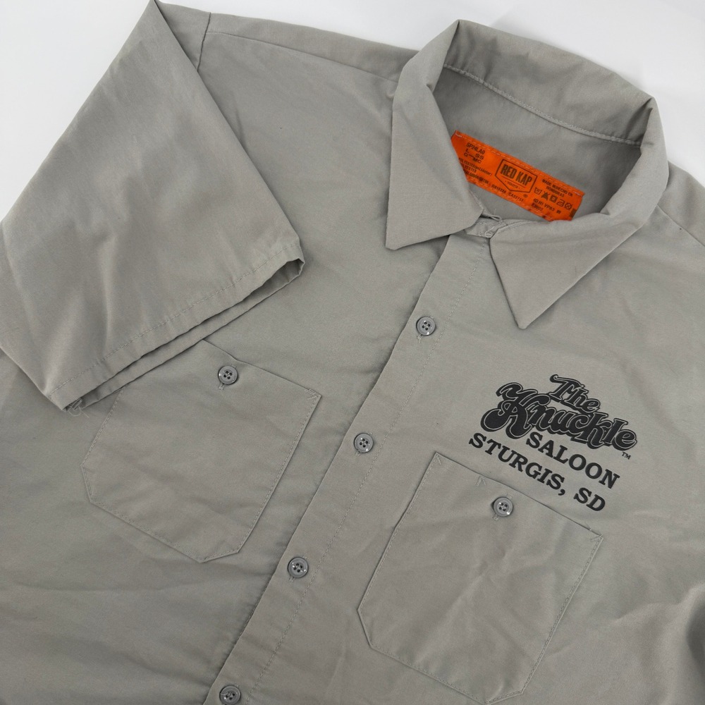 Red Kap Work Shirt Mens Large Grey The Knuckle Saloon Sturgis SD Short Sleeve